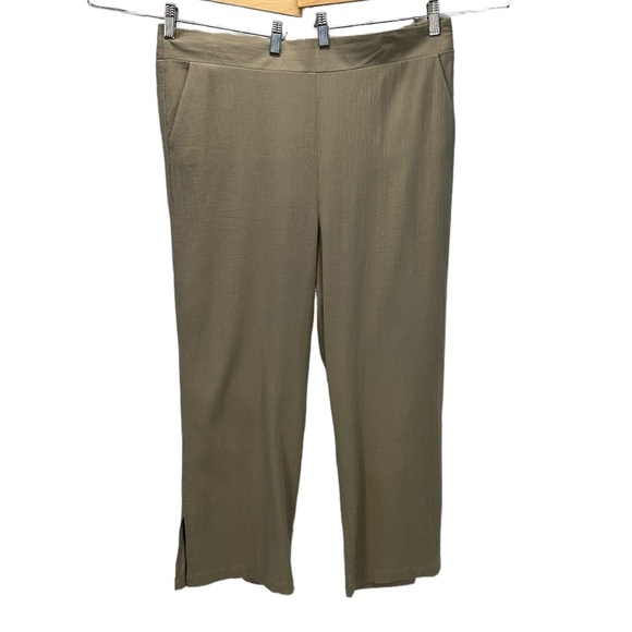 NYDJ 100% Cotton Elastic Waist Pull On Wide Leg Ankle Pant - Wet Sand / Tan - 14